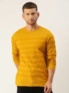 DILLINGER Men Mustard Yellow Striped Round Neck T-shirt