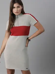 The Roadster Lifestyle Co Women Grey & Red Colourblocked Sweater Dress
