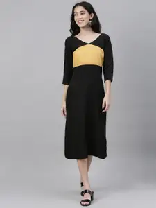 Shubhangini Fashion Women Black & Beige Colourblocked A-Line Dress