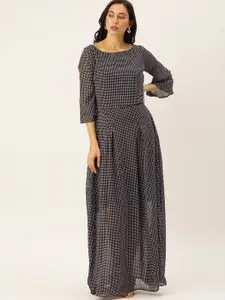 Shubhangini Fashion Women Black Checked Maxi Dress
