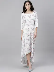 Shubhangini Fashion Women White & Blue Floral Printed High-Low Maxi Dress