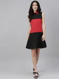 Shubhangini Fashion Women Black & Red Colourblocked A-Line Dress