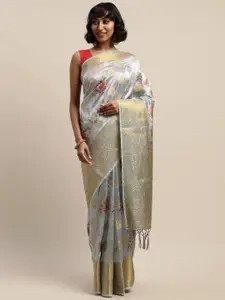 Mitera Grey & Gold-Toned Woven Design Banarasi Saree