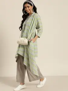 Sangria Women Grey & Green Solid Clothing Set With Shrug