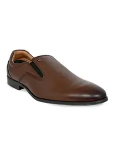 Allen Cooper Men Brown Solid Leather Formal Slip-Ons