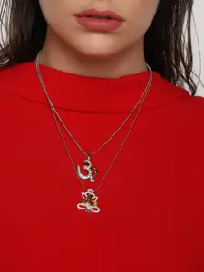 Estele Silver-Toned & White Stone-Studded Om Pendant Chain