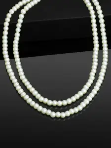 Estele Gold-Plated & White Pearl-Studded Handcrafted Layered Necklace