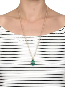 Estele Gold-Plated Green & White Stone-Studded Easter Egg Necklace