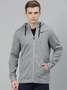 Nike Men Grey Melange Solid Sporty Jacket