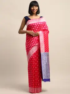 Shaily Pink & Silver-Toned Woven Design Saree