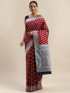 Shaily Maroon & Silver-Toned Woven Design Saree