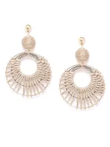 Blueberry Beige Gold-Plated Jute Detail Handcrafted Circular Drop Earrings
