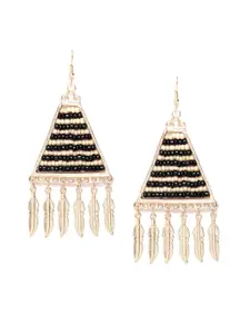Blueberry Black & Beige Gold-Plated Beaded Handcrafted Triangular Drop Earrings