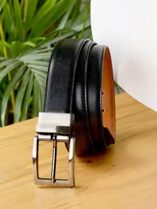 ZEVORA Men Black & Tan Brown Solid Reversible Belt