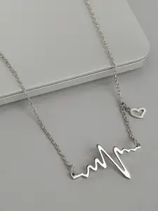 OOMPH Silver-Plated Heartbeat Shape Pendant Necklace