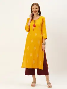Rajnandini Women Yellow Printed Straight Kurta