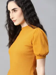 The Roadster Lifestyle Co Mustard Puff Sleeve Regular Top
