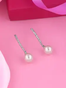 Estele Rhodium Plated Pearl Drop Earrings