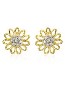 Estele Silver-Toned & Gold-Toned Two Tone Plated Floral Studs