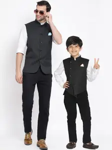 VASTRAMAY Men Black Solid Woven Nehru Jacket