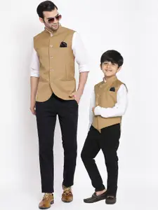 VASTRAMAY Men Camel Brown Solid Nehru Jacket