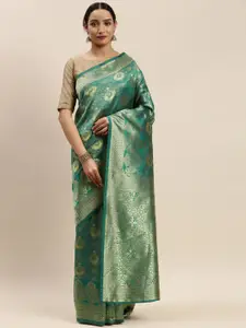 DIVASTRI Teal Green & Golden Woven Design Banarasi Saree