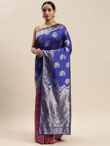 DIVASTRI Blue & Pink Silk Cotton Woven Design Half & Half Saree