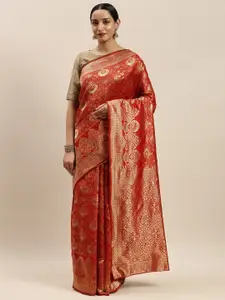 DIVASTRI Red & Golden Woven Design Banarasi Saree