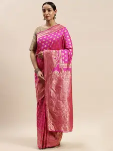 DIVASTRI Pink & Gold-Toned Silk Cotton Woven Design Banarasi Saree