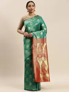 DIVASTRI Teal Green & Golden Woven Design Banarasi Saree