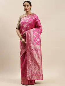 DIVASTRI Pink & Golden Woven Design Banarasi Saree