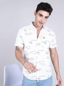 The Indian Garage Co Men White Slim Fit Printed Casual Shirt