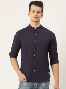 Flying Machine Men Navy Blue Slim Fit Solid Casual Shirt