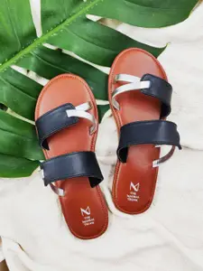 THE MADRAS TRUNK Women Black Solid Leather Open Toe Flats