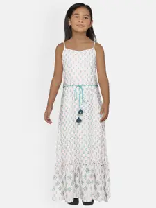 Global Desi Girls Off-White & Blue Printed Maxi Dress