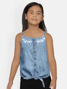 Global Desi Girls Blue Embroidered Top