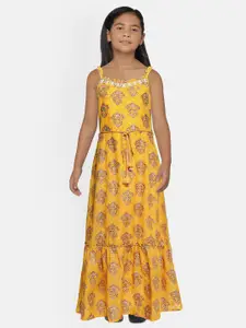Global Desi Girls Yellow Printed Maxi Dress