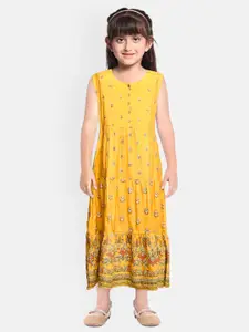 Global Desi Girls Yellow Printed A-Line Dress
