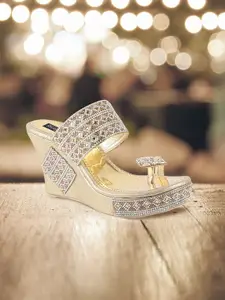 Shoetopia Women Gold-Toned Embellished Sandals