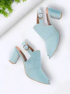 Shoetopia Women Blue Solid Block Heels
