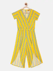 Global Desi Girls Yellow & Blue Printed Top with Palazzos