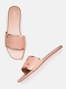 Anouk Women Peach-Coloured & Gold-Toned Patterned Open Toe Flats