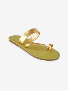 THE MADRAS TRUNK Women Gold-Toned Solid Leather Open Toe Flats