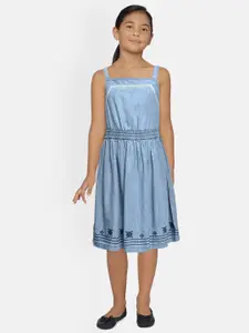 Global Desi Girls Blue Solid Fit and Flare Dress