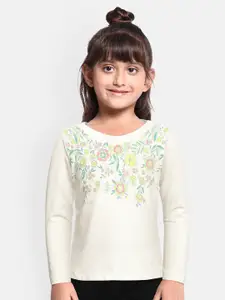 Global Desi Girls Off White Floral Printed Top