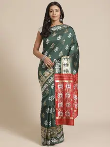 Mitera Green & Silver Zari Woven Design Banarasi Saree