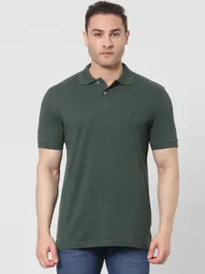 SELECTED Men Green Solid Polo Collar T-shirt