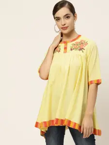 Sangria Yellow Floral Embroidered A-Line Top