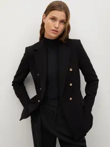 MANGO Women Black Solid Double-Breasted Formal Blazer