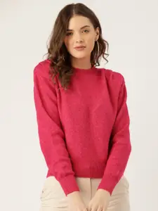 MANGO Women Red Solid Pleated Pullover